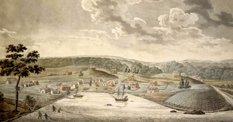 Reconstruction by Edward Johnson Coale in 1817 of the 1752 etching of Baltimore by John Moale